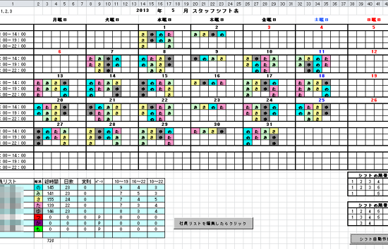 歯医者シフト表作成